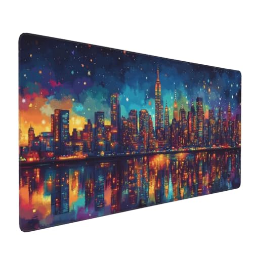 Tappetino per Mouse Gaming 900x500x3mm XXL Grande Scena notturna colorata Tappetini Tastiera Scrivania Base in Gomma Antiscivolo Mat Bordi Cuciti per Computer Laptop J-4071