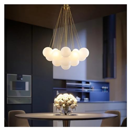 Suspension design à 37 boules de verre et luminaire LED moderne pour grand salon