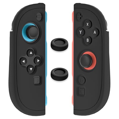 RHOTALL Protective Case for Nintendo Switch 2 joycon Controllers, Soft Anti-Slip Ergonomics Silicone Protective Shell Cover Compatible with Switch 2 joycon Skin with 2 Thumb Grips - Black