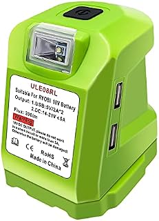 Battery Adapter for Ryobi 14.4V-18V Li-ion and NI-CD Battery USB Adapter Charger LED Work Light Power Source Compatible Power Supply for Ryobi P190 P191