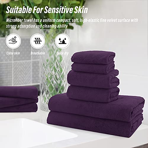 Moonqueen Ultra Soft Towel Set - Quick Drying - 2 Bath Towels 2 Hand Towels 2 Washcloths - Microfiber Coral Velvet Highly Absorbent Towel For Bath Fitness, Bathroom, Sports, Yoga, Travel (Plum, 6 Pcs) #TOP6