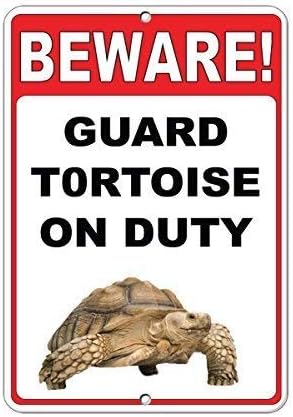 Lilyanaen Aluminum Sign - Beware! Guard Tortoise On Duty - 12" x 8" - Green - Retro Style