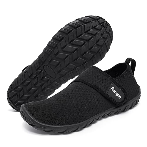 Image of Racqua Men's Women's Water Shoes Barefoot Quick Dry Lightweight Aqua Shoes Swim Beach Shoes, Hd134-black, 10 Women /9 Men