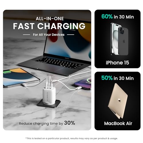 Image of Hammer 65W GaN Fast Charger | Dual USB-C PD & PPS + USB-A | Fast Charge iPhone 17-12, Samsung S25-S23, MacBook Air /Pro, iPad | Compact Wall Adapter | 2-Yr Warranty | Made in Vietnam (No Cable)