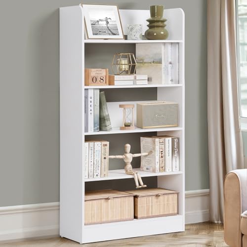 Image of ABOUT SPACE Bookshelf for Home - 5 Tier Books Rack for Study Room Multipurpose Open Shelf for Home, Office, School Engineered Wood Book Organizer Shelf (White - L 62.5 x B 23.5 x H 131 cm)