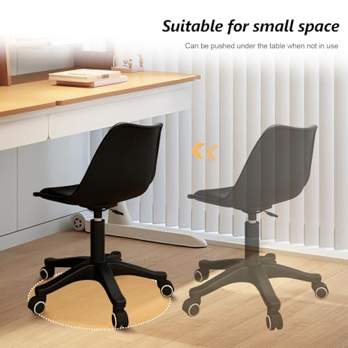 Image of Small Desk Chair Cute, Swivel Armless Task Chair with Soft Padded Cushion, Height Adjustable Home Office Desk Chair with Back for Adult, Study Room, Vanity, Office Work