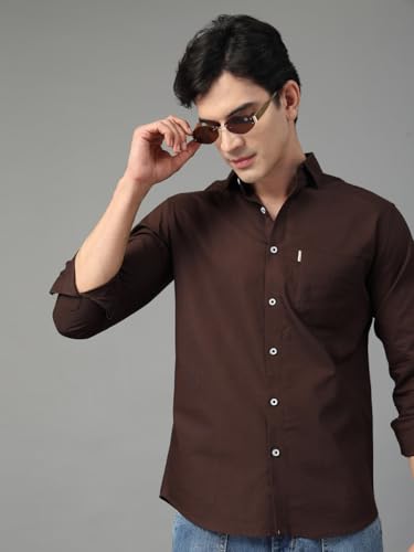 Image of Majestic Man Solid Cotton Casual Shirt - Slim Fit, Full Sleeves, Premium Button Closure