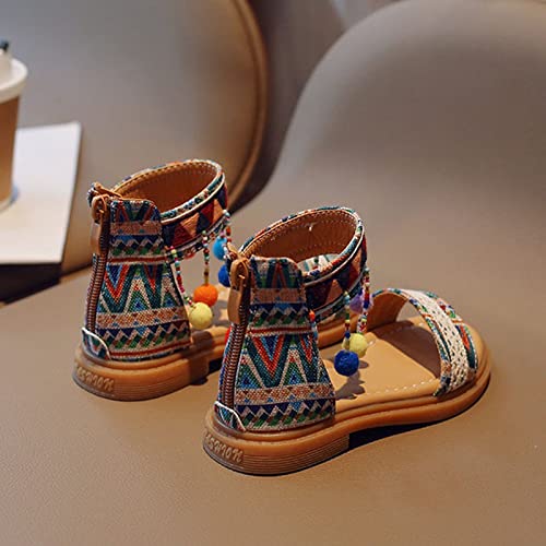 Girls Bohemian Ethnic Sandals Open Toe Comfortable Zip Back Roman Shoes Summer Retro Ethnic Style Flat Sandals2