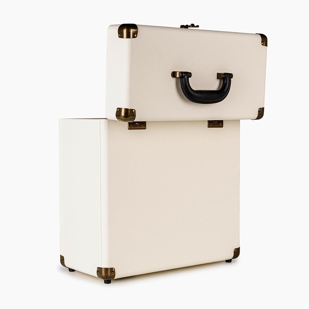 Audizio RC32, Funda Robusta para Guardar Discos, Soporte para vinilos de diseño, Funda para Guardar de 30 a 35 Discos de Vinilo, Accesorios para Discos - Blanco Crema