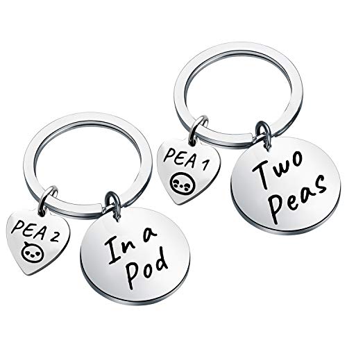 CENWA Two Peas in a Pod Keychain Set Best Friend's Keychain Gift Sisters Gift Mother Daughter Key Chains (in a Pod K Set)
