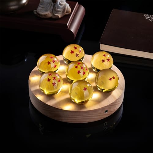FIYSON Lot de 7 veilleuses Dragon Balls de 1 à 7 étoiles, boule de cristal 3D, USB en verre de 40 mm, avec base en bois, lampe LED Dragon Ball Z, objets de...