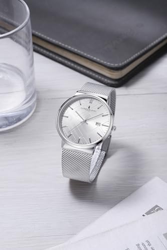 Image of London Fog Surrey Collection Analog Quartz Watch for Men with Round Textured Dial, Date Display Function, Stainless Steel Mesh Strap, Water Resistant - LFM10006