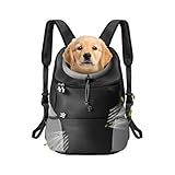 Bojury Pet Dog Carrier Backpack, Small Dog Cat Front Backpack, Breathable Adjustable Puppy Carrier with Safety Belt for Travel Hiking Cycling Walking Outdoor Black M