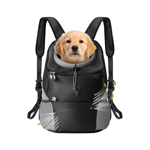 Bojury Pet Dog Carrier Backpack Small Dog Cat Front Backpack Breathable Adjustable Puppy Carrier with Safety Belt for Travel Hiking Cycling Walking Outdoor Black M