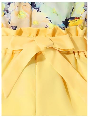 Image of GORGLITTER Girl's Summer Outfits Sleeveless Floral Ruffle Blouse Top and Bow Tie Front Paperbag Shorts Sets