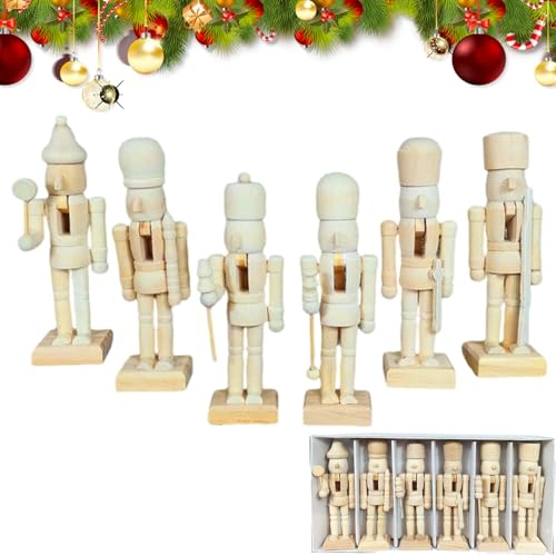 6 Stücke Nussknacker Figur, Weihnachts Dekofigur zum Bemalen,...