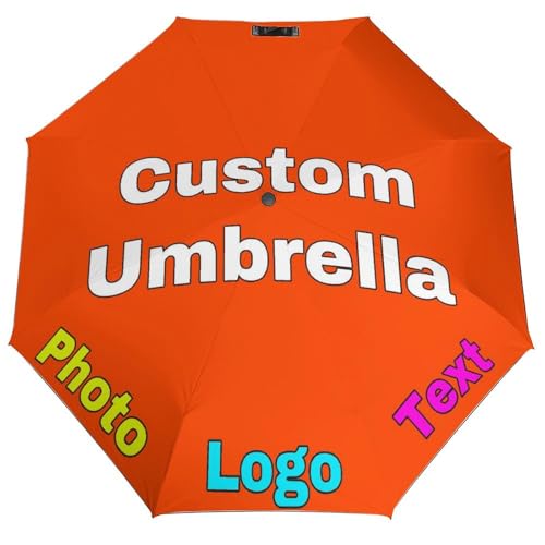 EXYLANOR Personalized Umbrella with Photo Custom Text Logo Image Windproof Folding Umbrellas for Rain & Sun Gifts for Men Women Friends, OrangeRed