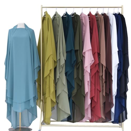 Boedaty Women Muslim Scarf 2 Layer Abaya Jilbab Islam Niqab Hijab Long Khimar Ramadan Eid Prayer Garment Hijab