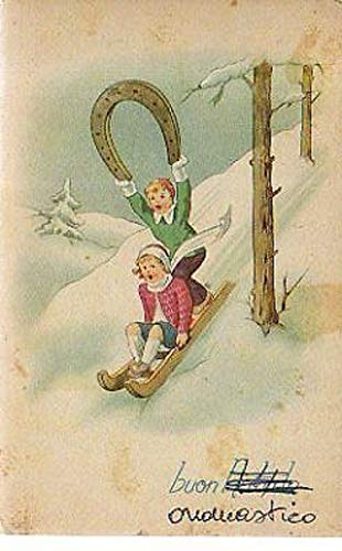 CARTOLINA 15077 cartolina tematica Auguri Buon Onomastico Natale Bambini 1950
