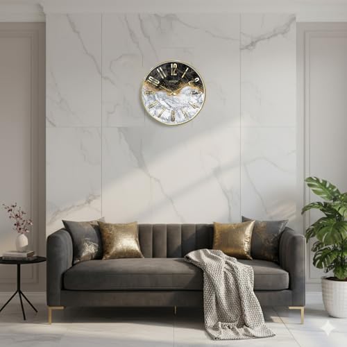 Image of RANDOM Silent Wall Clock, Non-Ticking Quartz Movement, Foiling Ring and 3D Numbers (Black and White)