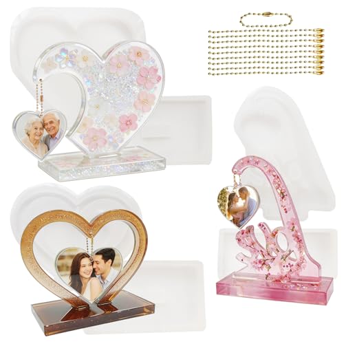 Acxydm 3 Sets Large Photo Frame Resin Molds, Heart Shape Resin Molds,Unique Big Picture Frame Epoxy Molds, 3D Photo Epoxy Resin Moulds for DIY Wedding Art Crafts Home Decor
