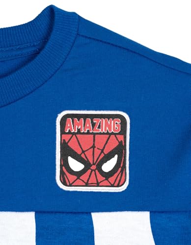 Image of Marvel Spider-Man Big Boys' 2-Piece T-Shirt and Shorts Set Blue White 14-16 | Drop Shoulder Design, Soft French Terry Shorts, Branded Side Taping