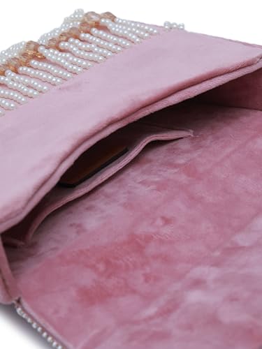 Image of THE TAN CLAN Kiara Beige Flap Over Bag Clutches for women Purses Luxury Evening Handbags for ladies with Handle