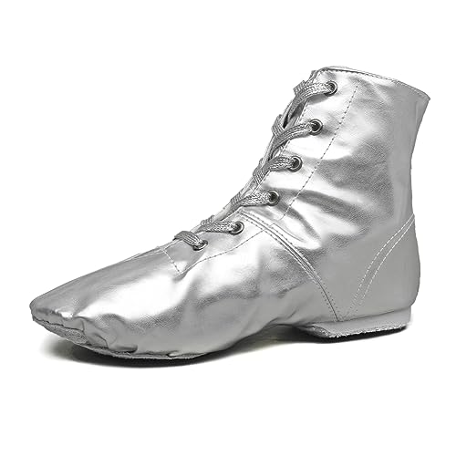 MSMAX Jazz Dance Shoes for Girls PU Costume Boots for Boys Silver 5.5 Big Kid