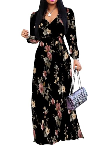 Image of SUZONANA Plus Size Dresses for Women Floral Print Maxi Dress Flowy 3 /4 Sleeve with Belt