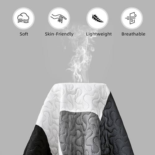Image of Tyrot 3 Piece Black Grey Quilt Full /Queen Size Black White Gray Bedding Set | Lightweight Bedspread, Geometric Coverlet with 2 Sham, Modern Abstract Soft Microfiber, Bed Cover for All Season, 90''x96''