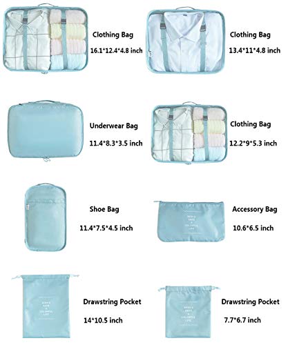 Bycc Bynn Cubos organizadores de viagem, 8 unidades, organizadores de mala e bagagem, Azul escuro