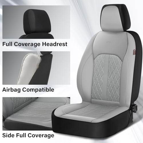 Image of Coverado Universal Leather Seat Covers Front Seats, Front Seat Covers for SUV, Pickup Truck, Sedan, Automotive Vehicle Interior, Waterproof and Durable All Weather Protector，Gray