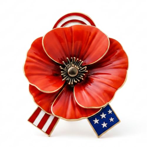 Unisex 3D Poppy Badge for Fallen Soldiers Memorial Day Memorial Day Red Poppy Pin American Flag Ribbon Flower Lapel Brooch Remembrance Poppy Pin for Hats Jackets Backpacks (1PCS)