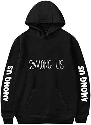 MINIDORA Among Us niños Sudadera con Capucha Negro Blanco Hoodies Casual Manga Larga Pullover Juego Sweatshirt(XXS,34342,Negro)