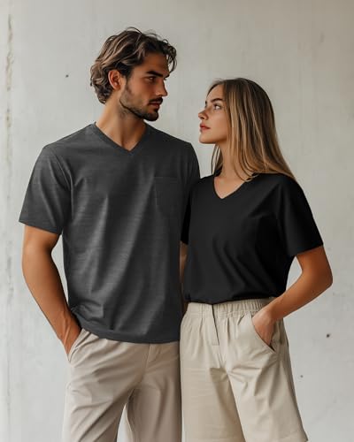 Ficerd 3 Pack Men's V Neck T Shirts Short Sleeve Plus Size Tee Loose Casual Top Cotton Basic Oversized Shirts with Pocket3