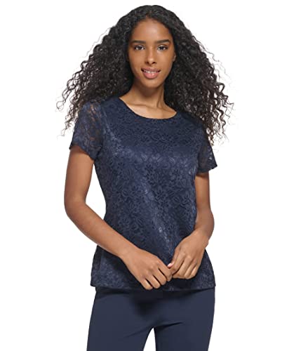 Tommy Hilfiger Women's Keyhole Short Sleeve Top, Midnight, X-Small #TOP14