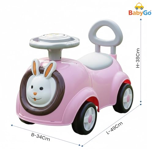 Image of BabyGo Bunny Ride-On Push Car for Toddlers with Music & Horn | Backrest & Safety Guard | Under-Seat Storage | Big Wheels | Ride-On for Kids 1-3 Years Up to 25 kg (Pink)