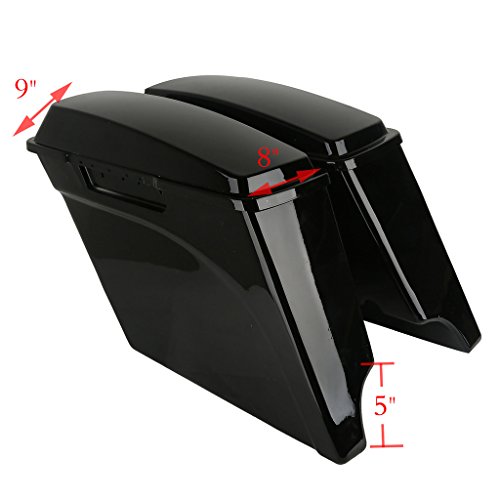 Xfmt Motorcycle 5" Stretched Hard Saddlebags Extended Saddle Bags For Harley Touring Road King Street Glide Road Glide Electra Glide 1993-2013 (Vivid Black) #TOP3