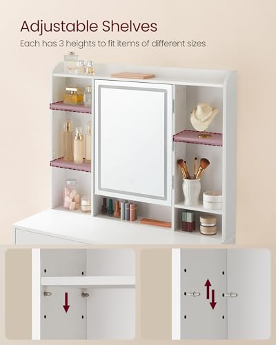 Vasagle Kailyn Collection - Dressing Table With Led Lights, 3 Colours, Vanity Desk With Mirror, Vanity Table With 2 Drawers, Makeup Desk, Modern, White RDT123W01 - 6