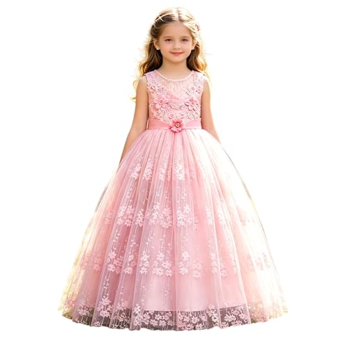 Robe de concours beauté fille chic avec broderie florale et tulle de bal