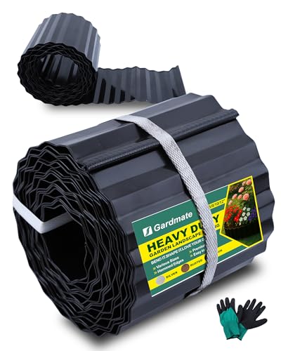 Corrugated Metal Garden Edging, Sturdy Black Garden Edging Border for DIY Flower Bed, Lawn and Landscape Edgings, Hemmed Edges Design, Easy Installation with Garden Gloves (6in*20FT)
