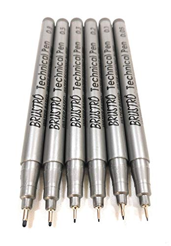 Image of BRUSTRO Technical Pen Black Set of 6. (Pack of 2)