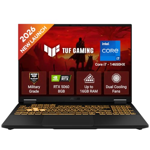Image of ASUS TUF F16 (2026),Intel Core i7 14650HX (14th Gen),RTX 5060-8GB,16GB RAM (Upgradeable),1TB SSD,FHD+,16 inch(40 cm),144Hz,Win 11,M365 Basic(1Y),Office 24,Jaeger Gray,2.2 Kg,FX608JMI-TU251WS,Gaming Laptop