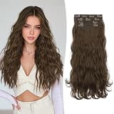 RUWISS Extension Cheveux Naturel Clip, 45 cm Longue Ondulées Extension Cheveux 4PCs Bouclés Synthétique Extensions Cheveux Naturels à Clips pour Femme (Brun Châtain)