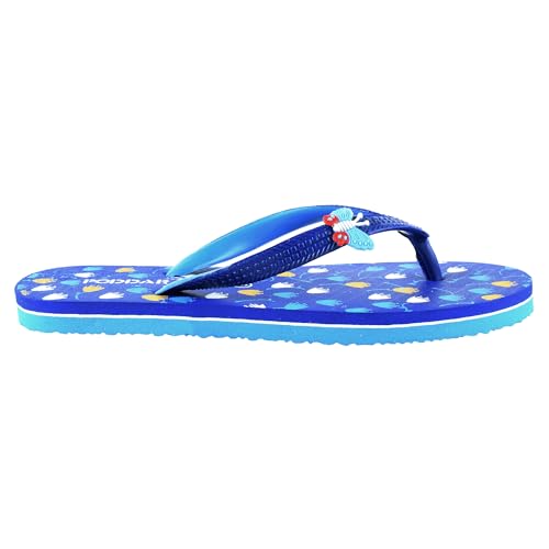 Image of Poddar Women's & Girls' Stylish Rubber Flip Flops | Lightweight Comfort Slippers for Home & Outer| Soft Printed Floral Chappals with Butterfly Detail - Turquoise & Blue (Size 4-8 UK)
