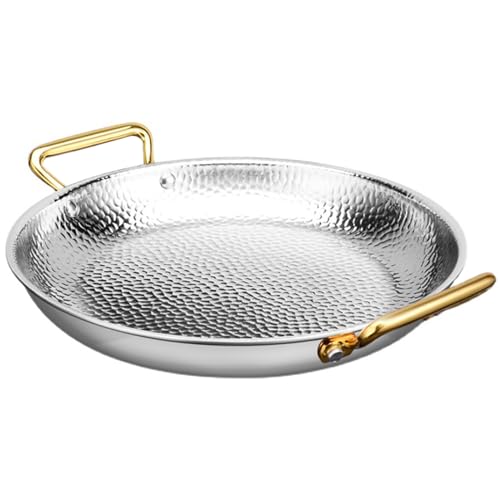 QSYJCCXD Paellera española martillada a mano, antiadherente, con asas de doble remache para hogares o restaurantes, 18 cm, plata/plata/28 cm