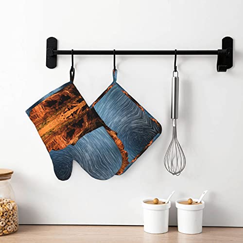 Starry Night Sky Above The Mountain In The Wild West Printed Oven Mitts And Pot Holders Sets Non-Slip Anti-Scalding Glove Mitt For Cooking Kitchen Mitt Potholders 2 Piece Set #TOP6