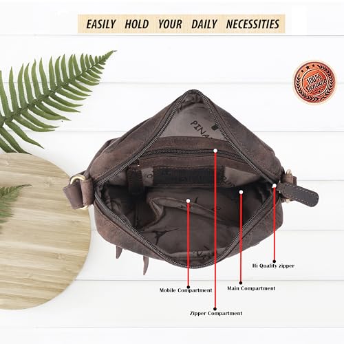 Image of Premium Genuine Leather Messenger Sling Bag for Men & Women - Multipurpose Crossbody Bag with Adjustable Strap & Multiple Pockets for Travel, Office, Work, College & Daily Use