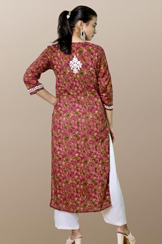Image of KASANI Hand Embroidery Plus Size Chikankari Kurta for Women Rayon Straight Chikan Kurti