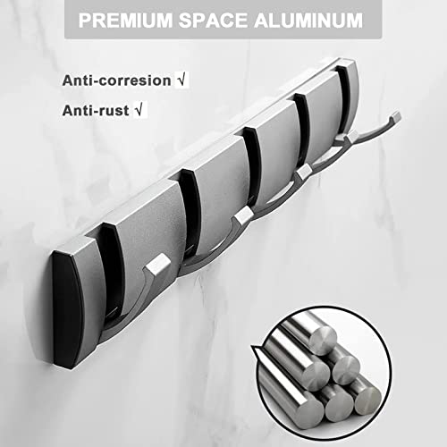 Aishedyer Coat Rack Wall Mounted With 3 Flip Hooks, Heavy Duty Aluminum Coat Hook Towel Rack Coat Hanger For Coat Hat Towel Purse Robes Keys - Grey #TOP1